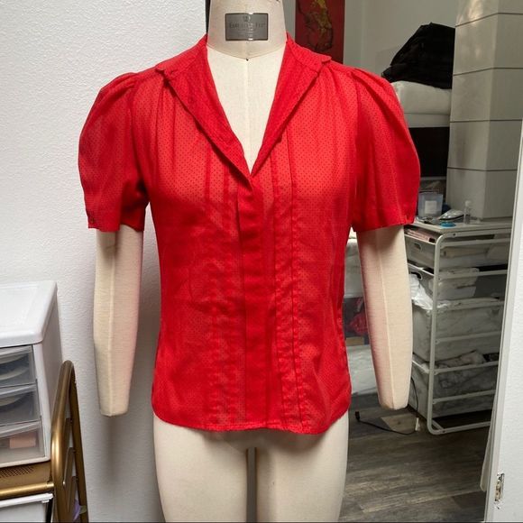 Vintage Red and Black Polka Dot Puff Sleeve Blouse - Picture 5 of 8